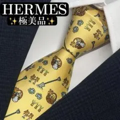 極美品✨HERMES ネクタイ　エルメス　可愛い　うさぎ　アニマル　総柄【D】