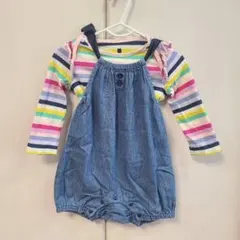 プティマイン　GAP　デニム　ボーダー　女の子ロンパース　長袖　80 カラフル