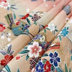 正絹 はぎれ 金彩銀彩桜扇