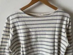 ホワイト/グレー ストライプ 七分袖カットソー