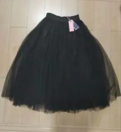 【新品未使用】チュール ロングスカート　ブラック　 新品タグ付き