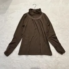 axes femme タートルネック　ビジュ付　カットソー　M　ブラウン　長袖