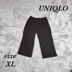 ユニクロ (XL) タック付 ワイドパンツ ゴムパンツ ベルトループ 麻混 綿混