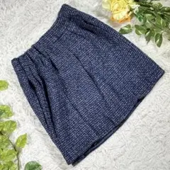 【SHIPS シップス】ウールスカート　『S』　ネイビー　厚手　ミニスカートのサムネイル