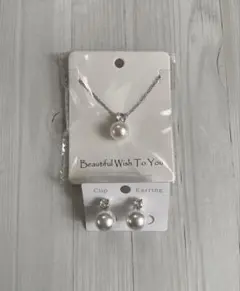 パール　一粒パール　ネックレス　イヤリング　セット　ゴールド　フォーマル