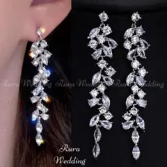 高品質ブライダルロングイヤリング/ピアスジルコニア結婚式ウェディングパーティーa