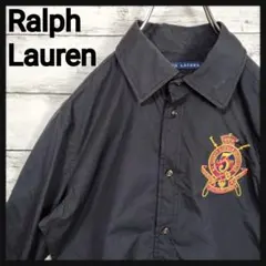 【超希少】ラルフローレン　ロゴエンブレム刺繍長袖シャツ　カラーキーパー付き90S