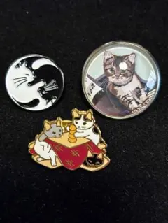 【可愛い猫・デザイン】ピンバッジ3個セット
