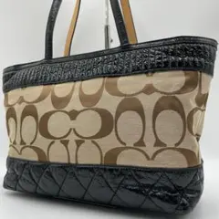 良品 COACH 托特包 帆布 棕色 Signature 肩背