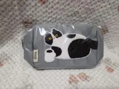 KALDI 猫刺繍 グレー ポーチ