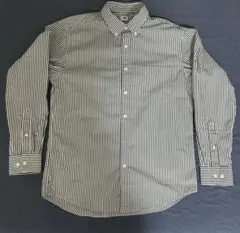 【未使用】ユニクロ ブロードシャツ（長袖）ストライプ Mサイズ ダークグリーン