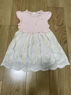 ピンク ストライプ 半袖ワンピース 100cm