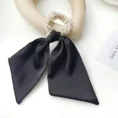 パールゴム ヘアアクセサリー ビジュー シュシュ ヘアゴム リボン 黒 髪ゴム