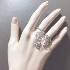 量産型 silver くまの子と天使お羽根 2連チェーン指輪