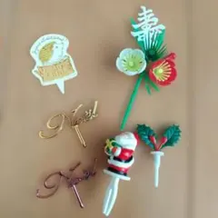 ケーキピックセット　クリスマス　花　サンタ　6点セット