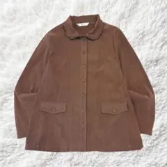 スエード調ハーフコート　フリル襟　モカブラウン　LL Y2K