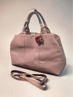 IBIZA イビサ レザー 2WAY ハンドバッグ くすみピンク チャーム付き