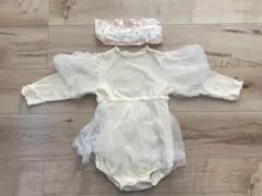 90相当　ドレス　結婚式　衣装　誕生日 キッズ　長袖　女の子 カチューシャ付き