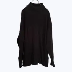 エルグナ リブ切替 タートルネックニット ブラック 長袖 ゆったり