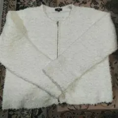 PLST ホワイト フェザーヤーンカーディガン