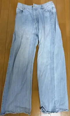 ライトブルー デニム ワイドパンツ クロップド丈のサムネイル
