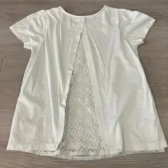 earth music&ecology ホワイト レースバック 半袖Tシャツ