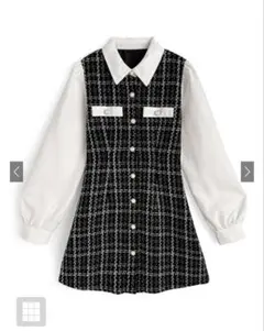 配色襟ツイードチェック柄ミニワンピース