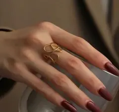 ㉑ゴールド　金属アレルギー対応　ステンレス　リング 調整可能　指輪　オープン