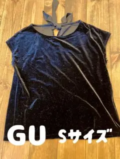 GU ジーユー　半袖Tシャツ Sサイズ 黒　ベロア　ベルベットバックリボン付き