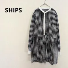 SHIPS ギンガムチェック ブロード ペプラム ブラウス