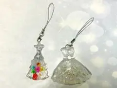 ハンドメイド レジン製ドレス型ストラップ カラフル花付き