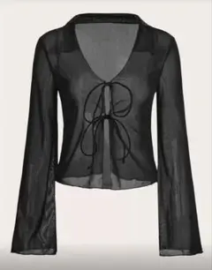 SHEIN トランペットスリーブ メッシュ カーディガン ブラック シズニルック