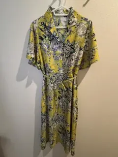 VIS シャツワンピース 花柄 イエロー 古着