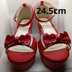 蛇*口様 【美品】ディアマイラブ 厚底 リボン サンダル レッド 24.5cmのサムネイル