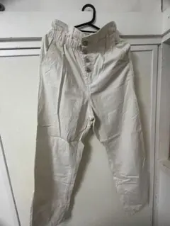 ホワイト チノパン ウエストゴム ボタン付き ハイウエスト