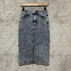 ジーユー　GU　M　ケミカルデニムナローミディスカート　ウォッシュ加工　スリット