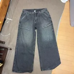 ダークグレー ワイドレッグデニムパンツ