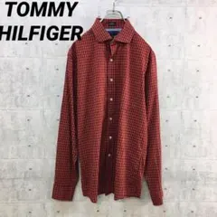 x0486 トミーヒルフィガー 長袖 シャツ 赤 チェック S相当