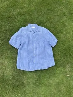 【90s】OLD J.CREW リネン100% 半袖シャツ 白タグ ブルー Lのサムネイル