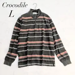 クロコダイル/ハーフジップカットソー/コットン/L/ボーダー/ワンポイント/長袖のサムネイル