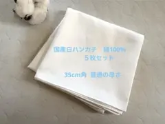 国産白ハンカチ　(並厚)35cm角 ５枚セット　染色可能