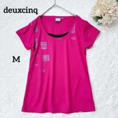 【美品】deuxcinq スポーツTシャツ M ピンク ロゴ プリント 速乾