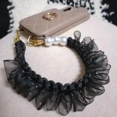 パラコード スマホストラップ ハンドストラップ ラインストーン フリル パール