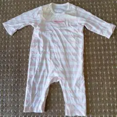 ミキハウス ストライプロンパース 70cm ピンクとホワイト