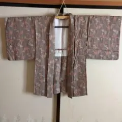 昭和レトロ 　花柄 羽織 グレーとオレンジ