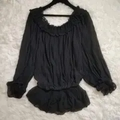 【DURAS】黒 シフォン プリーツ ブラウス トップス　デュラスのサムネイル