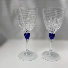 ボヘミア クリスタルグラス ブルーステム エッチンググラス 2客セット