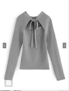 フロントオープンリボンレイヤード風ニットトップス[k9204d]　グレー