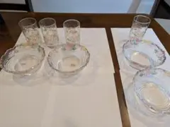 大塚ガラス　新品コップ３個・新品皿２個　＆　おまけ　（中古皿２個　コップ１個）