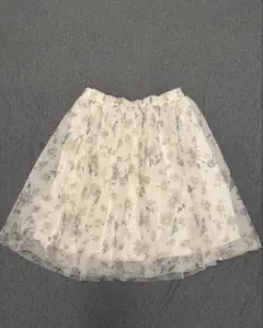 ノーブランド 花柄 チュール フレアスカート ミニ丈